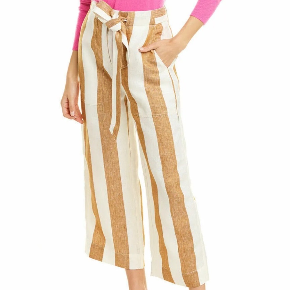 J. CREW Tie Waist Linen Pants in Stripe Size 10